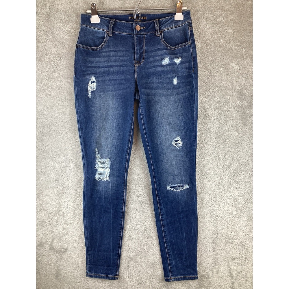 Maurices Jeans Women's S Reg (4/6) Blue Denim Mid Rise Jegging Distressed Skinny